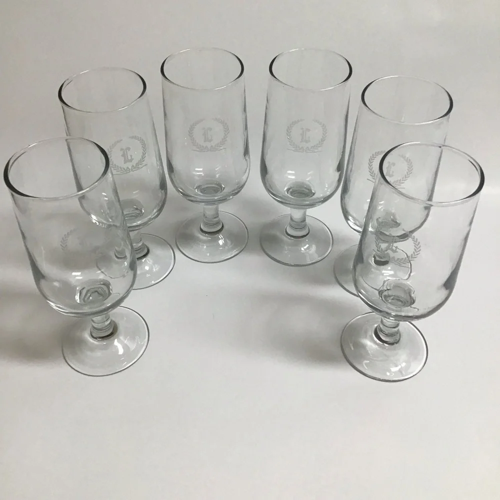 Letter L Monogram Wine Decanter Carafe 6 Glasses SET Etched Clear Glass Barware